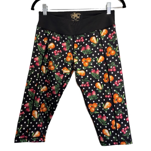 Betsey Johnson Pants - Betsey Johnson performance black capri leggings w/ polka dot & fruit print